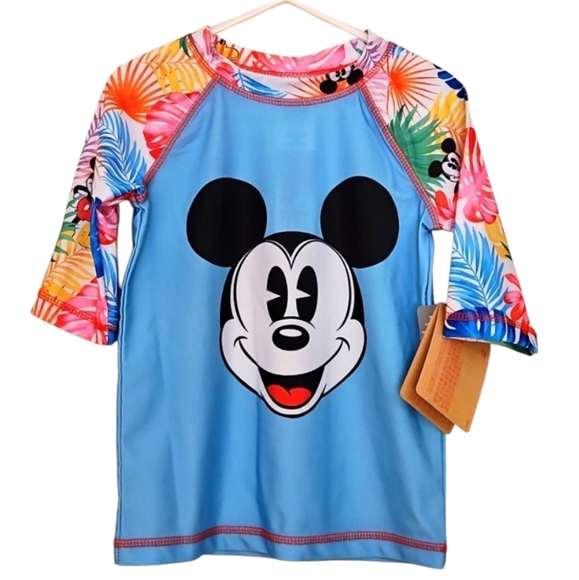 Disney Mickey Mouse Rash Guard Swim Shirt Tropical Floral Sz 5-6 UPF 50+ NWT - Picture 1 of 7